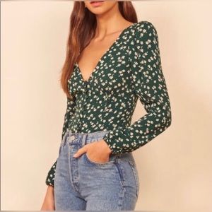 Reformation Emerald Green Floral Blouse XS